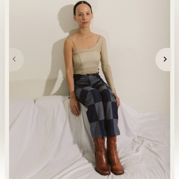 Checkered Jeans High Rise Straight Denim - Picture 9 of 16